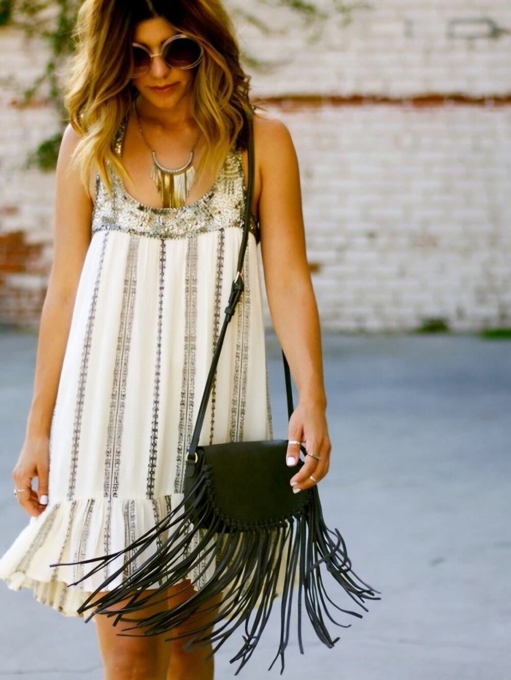 Design Lab Lord&Taylor Cream Beaded Sleeveless Bohemian Lined Dress Size L.